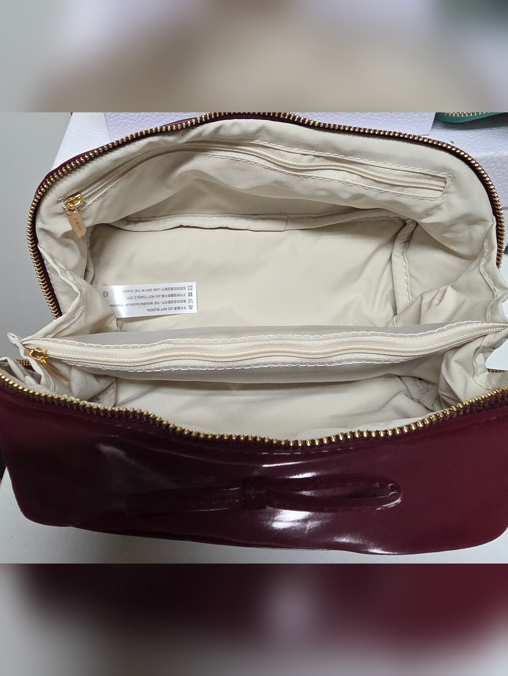 EACHY Deep Red Top-Handle Toiletry Travel Bag with Bow Detail NWOT